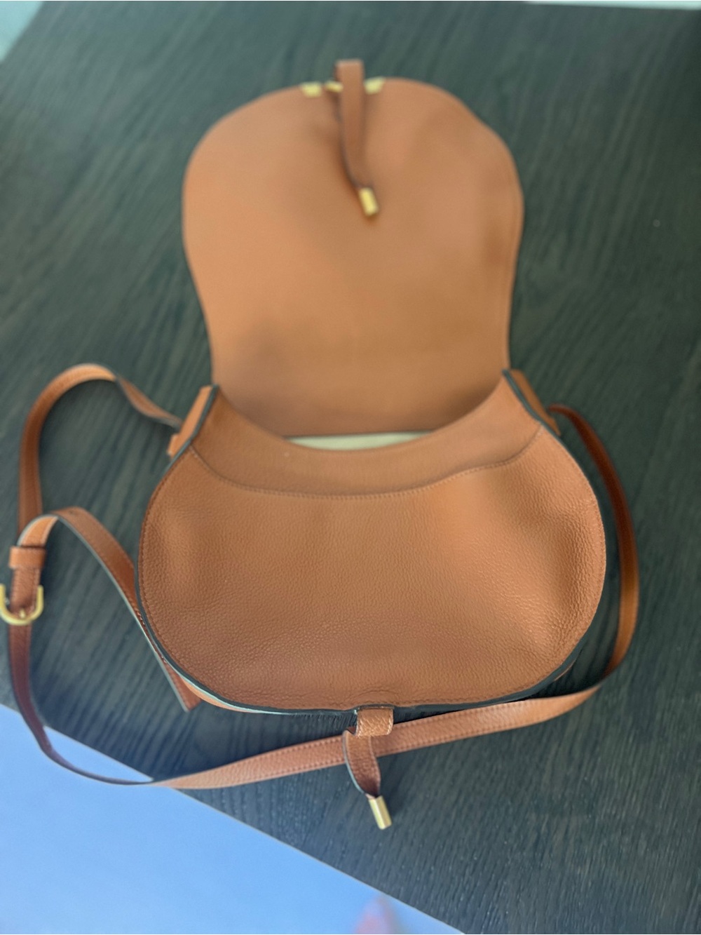 Chloe Saddle Crossbody in Cognac Brown with Gold Hardware - Picture 2 of 8